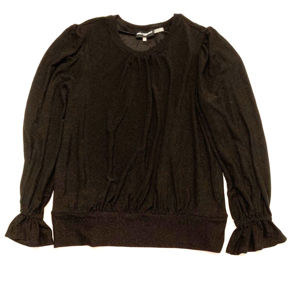 Karl Lagerfeld Blouse Metallic Black Party Sparkly Ruffled Cuff Women's Medium‎